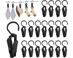 Set van 20 zwarte wasknijpers - 360° draaibaar - Ideaal voor kleding, gordijnen en strandhanddoeken