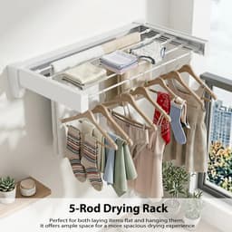 Linkforu Uitschuifbaar Droogrek - Was Hangrek - Wandmodel Met 5 Stangen - Ideaal Voor Balkon Badkamer En Wasruimte - 1 Mtr. — thumbnail 5