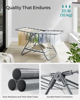 ELYSIVM Wasrek - Droogrek - Droogmolen - Droogrek Klein - Wasrek Opvouwbaar - Droogstandaard - Compact met 2 Vleugels - Snel Openklappen en Plat Opbergen - 44 x 101 x 54 cm - Metaal - Grijs — thumbnail 3