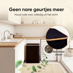 Rivoya Wasmand 2 Vakken - Wassorteerder - 130L - Met 2 Uitneembare Zakken - Wasmand met deksel - Laundry basket - Waszak - Zwart - Knopen — thumbnail 3