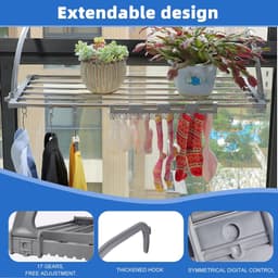 Dailygoods- Wasrek Uittrekbaar - Opvouwbaar Droogrek - Balkonrek - Wanddroogrek - Geschikt voor Binnen/Buiten - Roestvrij Staal 44-76 cm — thumbnail 3