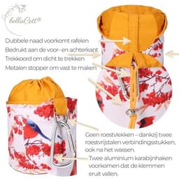 Wasknijperzak - Opbergtas - Huishouden Organiseren - Met Karabijnhaak - Ø18 x 31 cm - Rood Vogelmotief — thumbnail 5