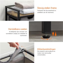 Wasmand met 2 compartimenten, 95 liter, met plank en dubbele uittrekbare waszakken, wasmand voor wasruimte, slaapkamer, badkamer, studentenkamer, grijs — thumbnail 2