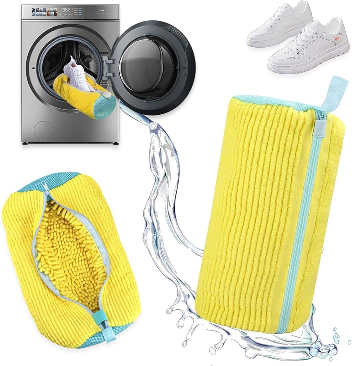 Set van 2 efficiënte waszakken voor sneakers en sportschoenen, microvezel, 360° reiniging, ideaal voor wasmachine en onderhoud — afbeelding 1