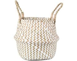 Handgeweven Wicker Wasmand, Decoratieve Opbergmand voor Thuis, Vouwbare Bamboe Mand met Deksel en Handvat (Wit, Groot) - Ideaal voor Kleding, Speelgoed en Planten