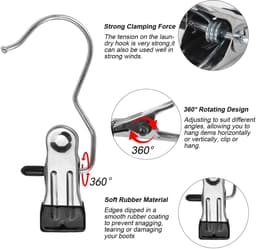 Dailygoody - Wasknijpers - Draagbare washaak - 360 graden draaibaar - Zwart - Antislip laarzenhanger - Geschikt voor broeken en schoenen — thumbnail 2