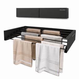 Vellano Wanddroogrek Inklapbaar – Premium Wasrek Muur 100 cm – 5 m Drooglengte – Stevig & Ruimtebesparend – Incl. Boormal & Bevestigingsset – zwart — thumbnail 1