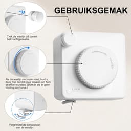 Waslijn - Wandmontage - Uitschuifbaar - Waterdicht - Roestvrij staal - 4,8 meter verstelbaar - Geschikt voor binnen- en buitengebruik - Wit — thumbnail 5