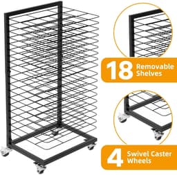 Dailygoods- Fotodroogrek Mobiel met 18 Planken - Vergrendelbare Wielen - Functioneel Design - Opbergoplossing voor Kunstwerken - Afmetingen 42 x 30 x 77 cm - Droogrek — thumbnail 2