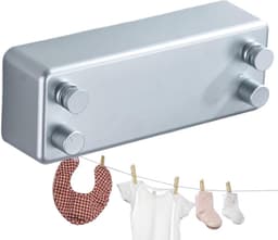 Intrekbare Waslijn - Droogrek Kleding - Kleding Drogen - Roestvrij Staal Touw - 23 cm Lengte - Zilver — thumbnail 1