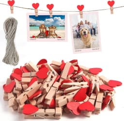 120 Pieces Wooden Clothes Pegs 3.5 x 0.8 cm with 50 m Cord, Wooden Clips, Small Clips for Hanging Photos, Postcards and All Kinds of Party Decorations — thumbnail 1