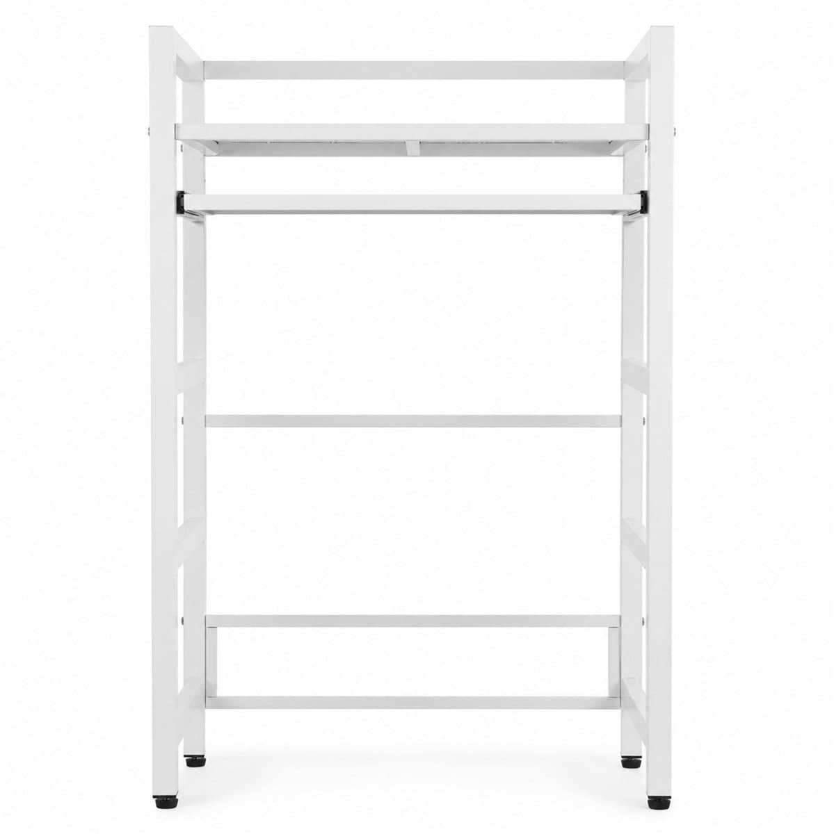 Ruimtebesparend Wasmachinerek voor Wasmachine en Droger, Met Uitschuifbaar Werkblad, Verstelbare Poten en Sterk Metalen Design, 72x64x115 cm, Wit — afbeelding 1