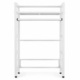 Ruimtebesparend Wasmachinerek voor Wasmachine en Droger, Met Uitschuifbaar Werkblad, Verstelbare Poten en Sterk Metalen Design, 72x64x115 cm, Wit — thumbnail 1