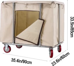 Wasmand op wielen - Linnenwagen - Vuile kleding sorteren - Afneembare waterdichte tas - 400 liter capaciteit - Beige — thumbnail 5