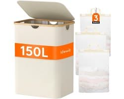 Cosensi - Dailygoods - Dailygoody - Lifewit Wasmand - Grote wasmand met deksel - Beige - Kleding sorteren - 150 liter wasmand voor slaapkamer en badkamer