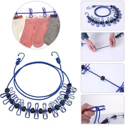 Stretch Waslijnen - Reis Waslijn - Kleding Drogen - Met 12 Clips - 180 cm - Zwart — thumbnail 3