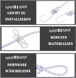 Dailygoods- Waslijn Uittrekbaar 1,8m - Draagbare Campingwaslijn - 12 Wasknijpers - Multifunctionele Waslijn - Inclusief Opbergzak - Eenvoudige Installatie - Reiswaslijn — thumbnail 3