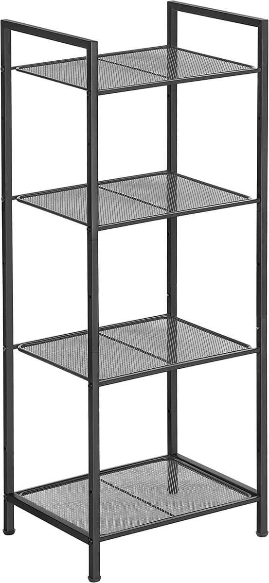SONGMICS Badezimmerregal aus Metall, Küchenregal, 4 Ebenen, Badregal, Standregal, Pflanzenregal, erweiterbar, verstellbare Ablagen, Industrie-Design, für Badezimmer, Küche, schwarz BSC034B01 — afbeelding 1