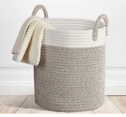 EDMONDO Wasmand Katoen - Opbergmand 52 ltr - Mand Rond met handvaten - Wasbox Opvouwbaar - Speelgoedmand — thumbnail 3