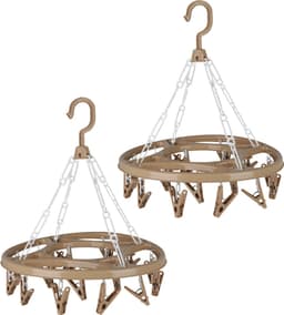 Urban Living Wasgoed droogcarrousel/droogmolen - 2x - 18 clips/knijpers - beige - kunststof - 32 cm — thumbnail 1