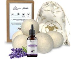Tiny Panda - Wasbollen - Droger Ballen XL 6 stuks inclusief lavendelolie – Zero waste Dryer Balls - Duurzaam – Wasverzachter – Herbruikbare Drogerballen – Droogt de was sneller — afbeelding 1
