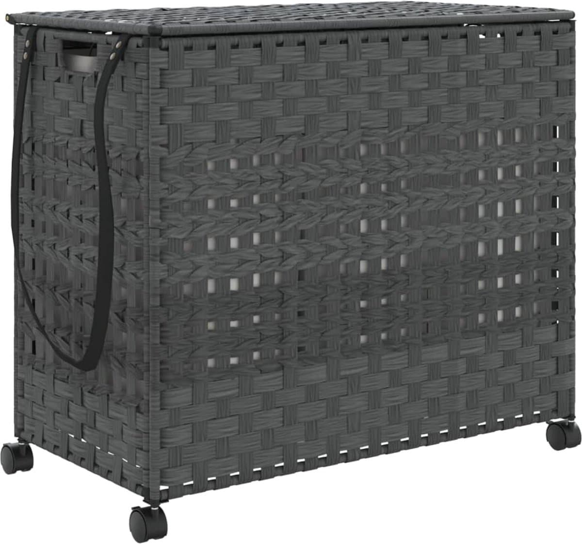 vidaXL - Wasmand - op - wielen - 66x35x60 - cm - rattan - grijs — afbeelding 1
