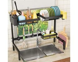 2-laags uitschuifbaar metalen groot afdruiprek voor boven de gootsteen, keuken afdruiprek, ruimtebesparend, 24,8-35,4 inch.