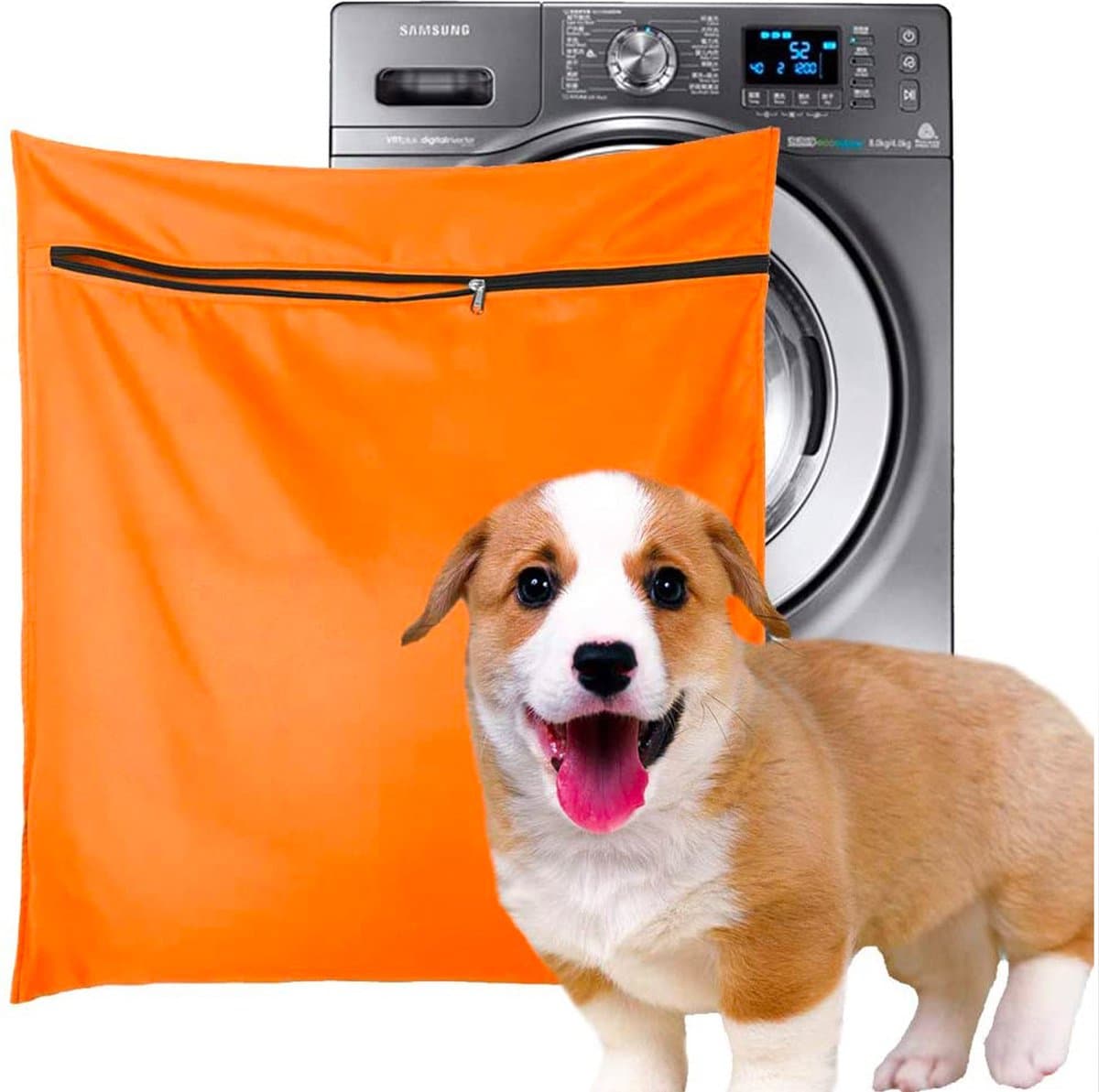 Waszak Voor Huisdieren Wasgoed - 65x70cm - Met Rits Voor Wasmachines - Vangt Dieren Haren Op - Oranje — afbeelding 1
