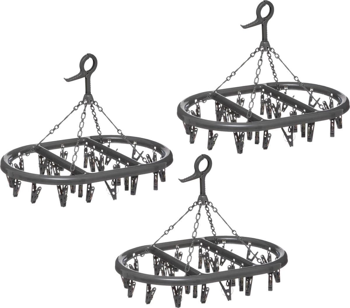 5Five Droogcarrousel/droogmolen - 3x - donkergrijs - met 24 knijpers - 45 x 33 cm van kunststof - Droogrekje — afbeelding 1