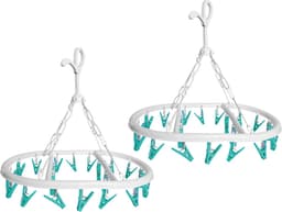CM Wasgoed droogcarrousel/droogmolen - 2x - 20 clips/knijpers - wit/groen - kunststof - 29 x 42 cm — thumbnail 1