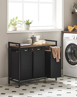 Signature Home Giant Wassorteerder met 3 verwijderbare zakken, metalen frame, 3 x 38 liter, vintage bruin/zwart, 92,5 x 33 x 71 cm — thumbnail 3