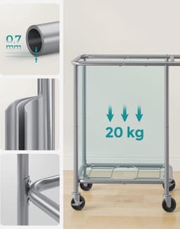 Grote Wasmand op Wielen met 2 Vakken en Verwijderbare Tas - 140 Liter Capaciteit — thumbnail 4