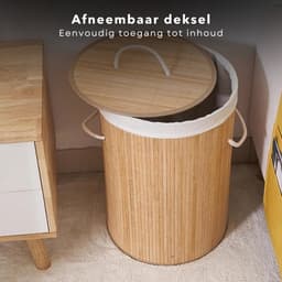 Wasmand - Bamboe - Ronde Wasmand 48 Liter - Met Deksel en Draaghengsels - Inclusief EBOOK — thumbnail 3