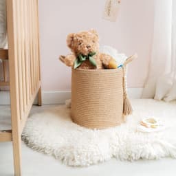 Geweven opbergmand - natuurlijke touwmand met houten kralen - voor dekens en speelgoed - woondecoratie - plantenorganizer met handgrepen — thumbnail 5