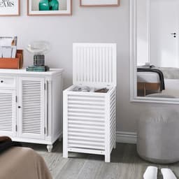 Dubbele wasmand met deksel 120L bamboe - wasmand met verwijderbare binnenzak - 2-delige kledingverdeler - Wassorteerder voor wasruimte - badkamer - slaapkamer (wit) wassorteerder — thumbnail 5