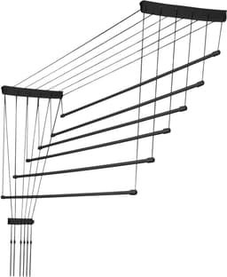 KADAX Plafondwasdroger, wasdroger voor het plafond 6, wanddroger met polyethyleen beklede stalen spijlen, plafonddroger, draagvermogen 12 kg (6x 140/zwart) — thumbnail 1