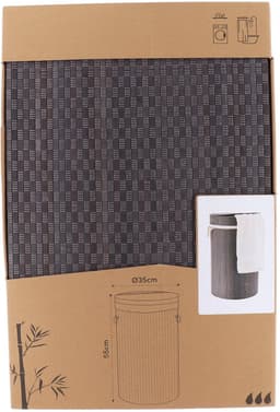 Tendance Wasmand met deksel bamboe - grijs - rond - katoen/bamboe - 67 liter - 35 x 35 x 55 cm — thumbnail 3