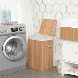 Bamboe wasmand met katoenen zak, handvaten en deksel, 72 liter- afm. 40 x 30 x 60 cm — thumbnail 4