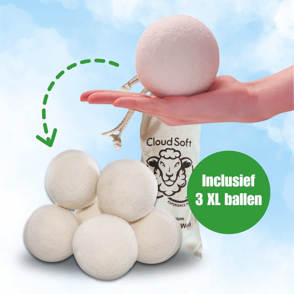 Drogerballen XL - 3 Stuk - Zero Waste - Premium Quality 100 % Newzealands Schapenwool — afbeelding 1