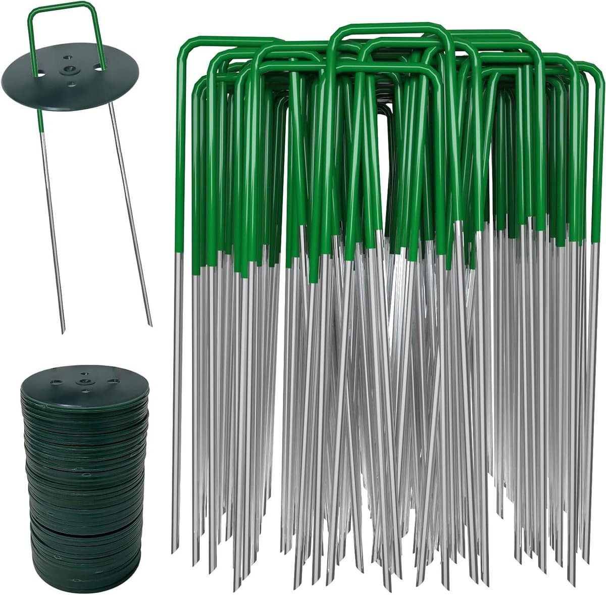 Onkruidbestrijding membraanharingen - 40 tuinharingen + 40 bufferringen - Metalen kunstgrasharingen - 150 mm membraan tuinharingen - Bodembedekkende pinnen palen - Tuinlandschap nietjes — afbeelding 1