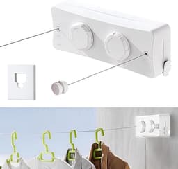 Retractable Clothesline - 5.1 m Washing Line - Wall Mounted Laundry Rack - Space Saving Dryer — thumbnail 1