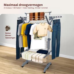 CLVP® Wasrek Inklapbaar op Wieltjes - Droogmolen - Droogtoren Staand — thumbnail 4