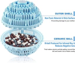 Set van 2 wasballen — Groot formaat — Natuurlijke, chemicaliënvrije wasballen voor wasmachines — Anti-klit wasballen (Lichtblauw) — thumbnail 2