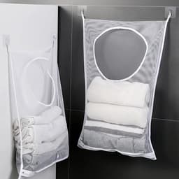 Wasmand Hangend - 2 Stuks - Wassorteerder - Deurzak - Polyester - Hangende Opvouwbare Waszak - Geschikt voor badkamers, campings en hotels - 73.5*48.5 cm - Wit — thumbnail 5