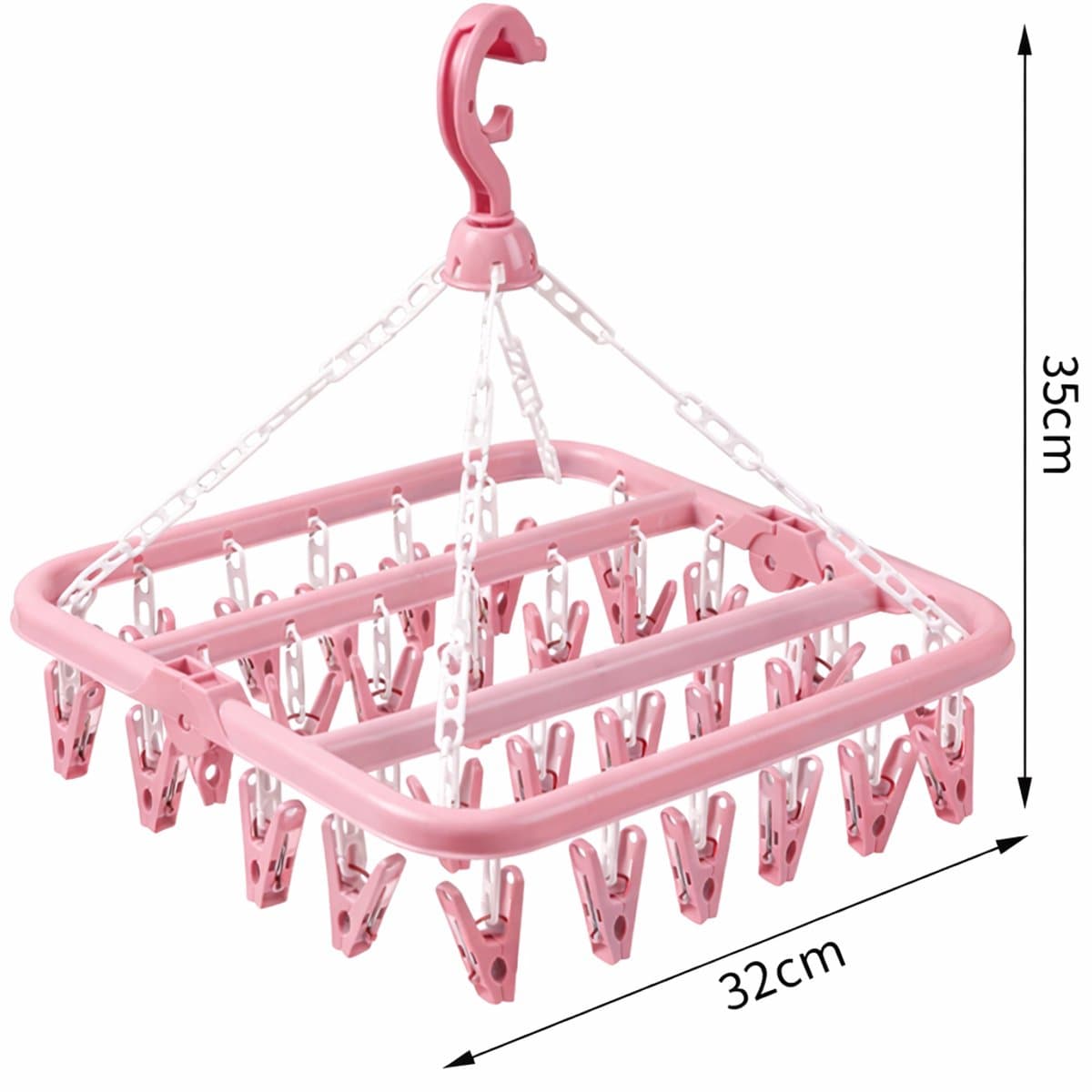 Sokkendroogrek 32 Knijpers – Droogcarrousel voor Sokken, BH’s & Ondergoed – Compact Wasrek – Windbestendig – Roze — afbeelding 1