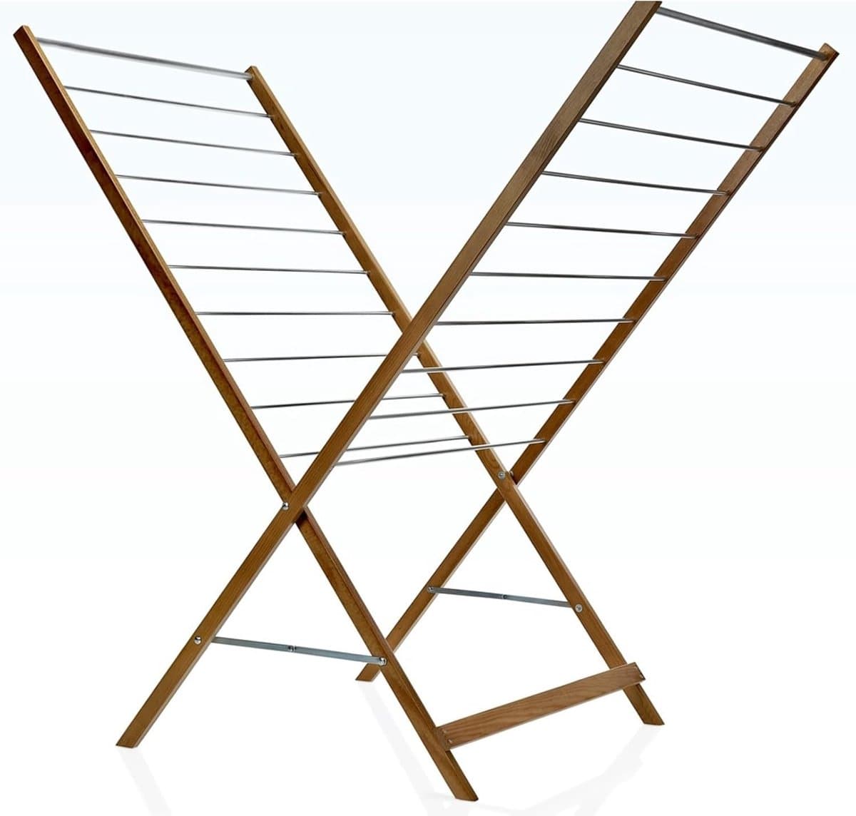 X-vormig droogrek - Opvouwbaar rek - Was drogen - Massief hout ontwerp - 10 meter drooglijn - Hout en grijs — afbeelding 1
