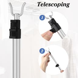 Kleding Droog Pool - Waslijn Staaf - Binnen en Buiten - Telescopisch Verstelbaar - 125cm Lengte - Zilver — thumbnail 2