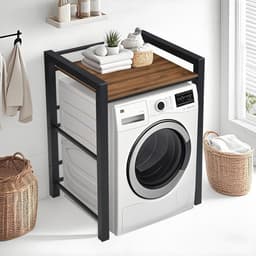 Wasmachine- en Drogerrek - 3-laags Opbergkast voor Wasruimte, Badkamer of Bijkeuken - In Hoogte Verstelbaar — thumbnail 4