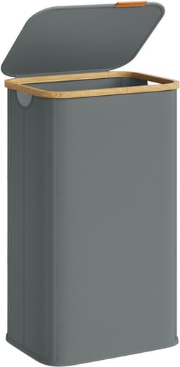SONGMICS LCB518GN01 - Wasmand met Deksel - Opvouwbaar en bamboe Frame - Voor Wasruimte Slaapkamer Woonkamer — thumbnail 1