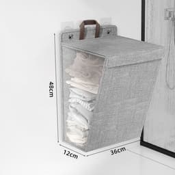 Opvouwbare Wasmand - Wasmanden - Wassorteerder - Stof - Opbergmand - Waszak voor wasgoed - Wassorteerder - Organizer Kleding - Laundry Basket - 45 x 35 x 10 cm - Grijs — thumbnail 2